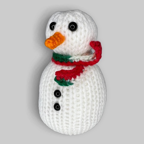 Handcrafted Knit Snowman with Crochet Scarf and Crochet Carrot Nose - Picture 10 of 12